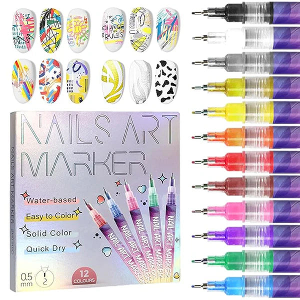 12 Colors 3D Nail Art Pens